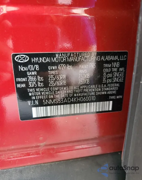 2019 Hyundai Santa Fe Limited из США, поврежденный, VIN 5NMS53AD4KH060010